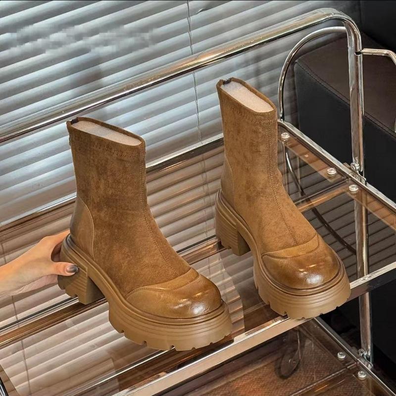 Faionable Retro Chunky Platform Boots Women's Punk Ankle Boots Leather Autumn Winter Warm Waterproof Rubber Booties Shoes