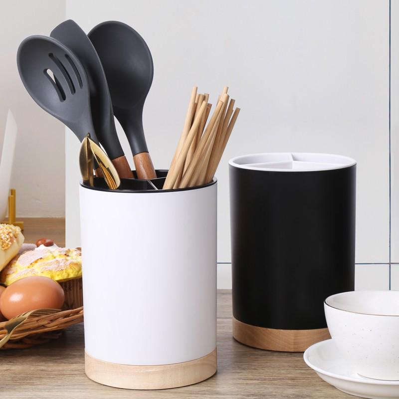 Large Round Detachable Draining Chopstick Holder with Three Compartments