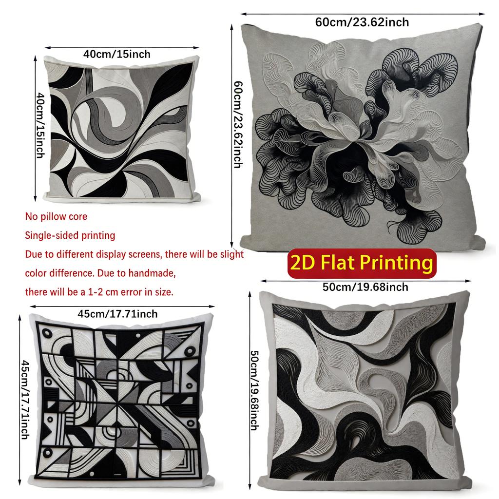 2D Abstract Black & White Patterned Pillow Covers Pattern Cushion Cover Suitable For Sofa Bedroom Car Pillow Cover