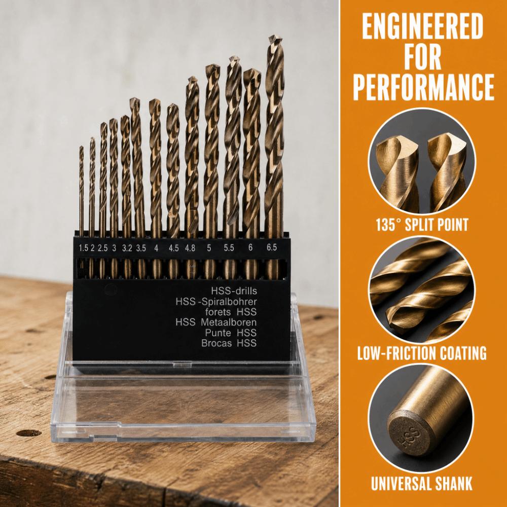 13pcs Straight Shank Twist Drill Bit Set High Speed Steel HSS Drilling Tool For Stainless Steel