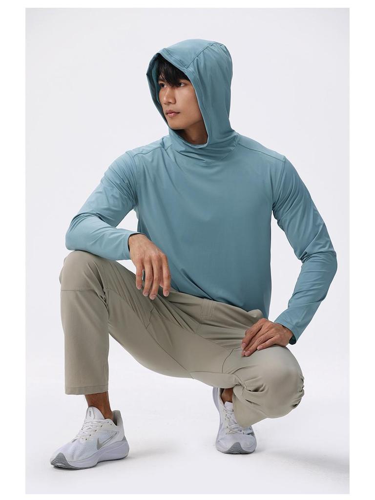 Bird House Men's Long Sleeve Hooded Fitness Wear - Loose Fit Elastic Muscle Training T-Shirt