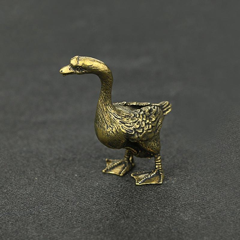 Mini 2pcs Cute Brass Goose Vintage Animal Statue Metal Figure Props Home Office Desk Decor Ornament