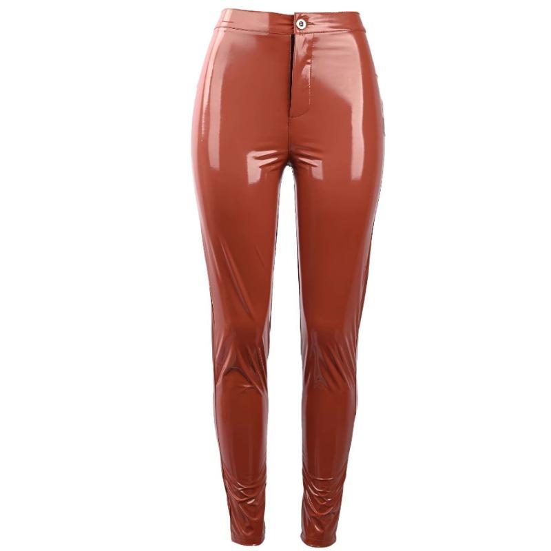 Women's Spring and Summer Mirror Leather Pants Tight Package Hip Long Trousers