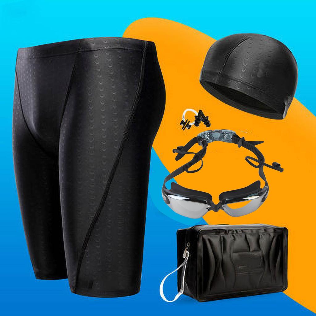 Schwimmausrüstung Atmungsaktive Elastische Badehose Mütze Nasenklammer Ohrstöpsel Set mit Aufbewahrungstasche