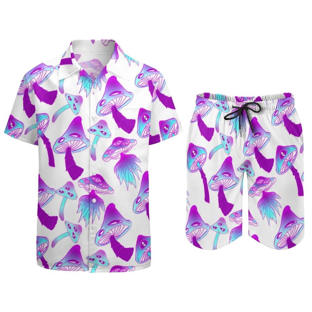 Psychedelic Magic Mushroom Men Sets Printed 3D Print Casual Shirt Beach Shorts Oversized 2Pcs Set Vacation Hawaiian Man Suits