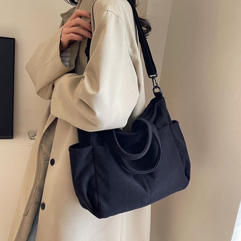 Corduroy Bag Large Capacity Tote Bag Women's Shoulder Bag Student Class Big Bag
