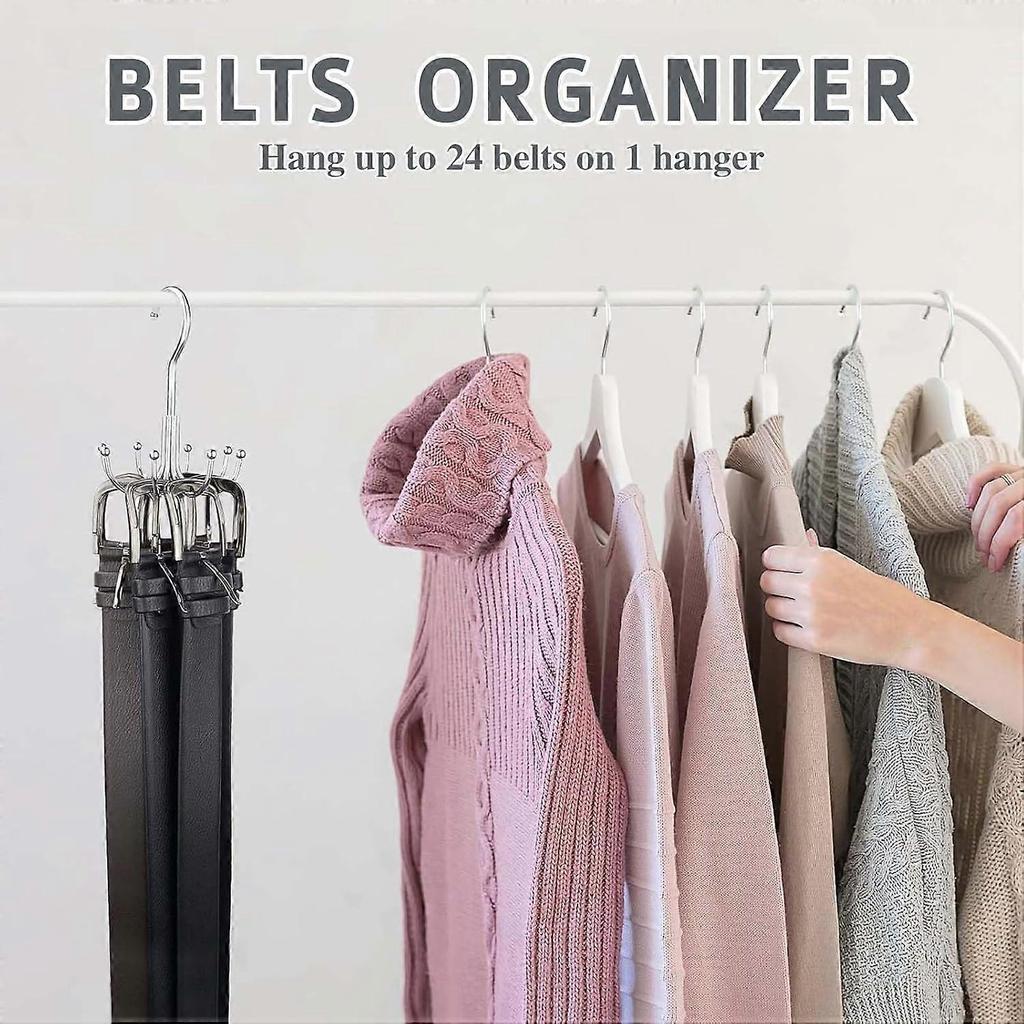 Belt Storage Organizer Pack of 2, 360° Rotatable Clothes Hangers for Ties, Scarves, Hats, Bags, Bras, Silver