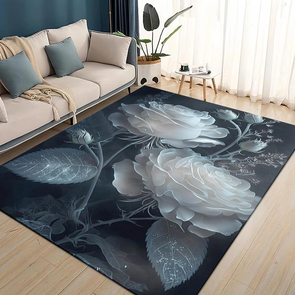 Modern Simplicity Style Colorful Rose Romantic Flower Love Carpet Rug Living Room Bedroom Home Sofa DecoratioNon-slip Floor Mat