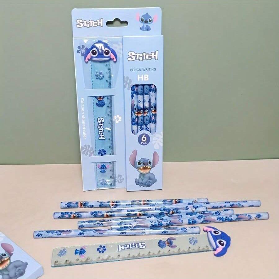 MINISO Conjunto de Lápis de Grafite de Madeira HB com Régua Material de Papelaria para Estudantes e Escritório Presente Coleção de Bonecos de Brinquedo