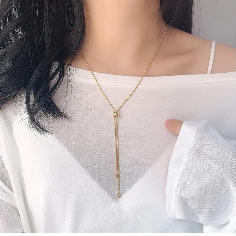 Pulling Sweater Chain Long Style, High-End Feel Snake Bone Chain Simple And Non Fading Necklace For Women, Light Luxury, Niche