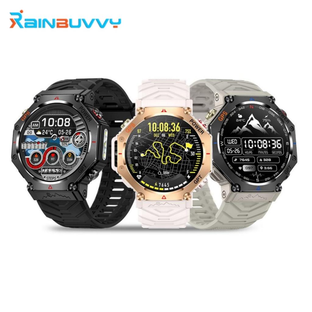 Rainbuvvy KC91 GPS Smart Bracelet 1.39inch TFT 360x360 BLE5.3 GPT 3ATM Waterproof 530mAh Bluetooth Call Flashlight Android Smartwatch