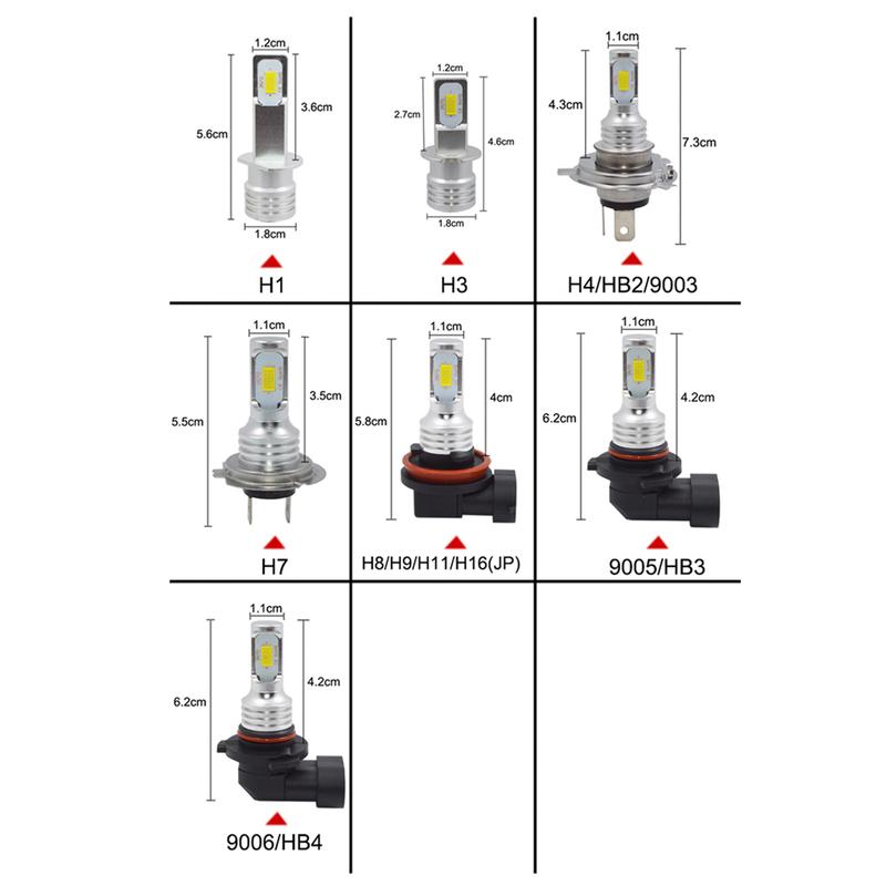 2Pcs H7 H4 Led Super Bright CSP Car Fog Light Bulbs H1 H8 H9 H11 9005 9006 Headlight DRL Lamp Kit High Low Beam 6000K 12V