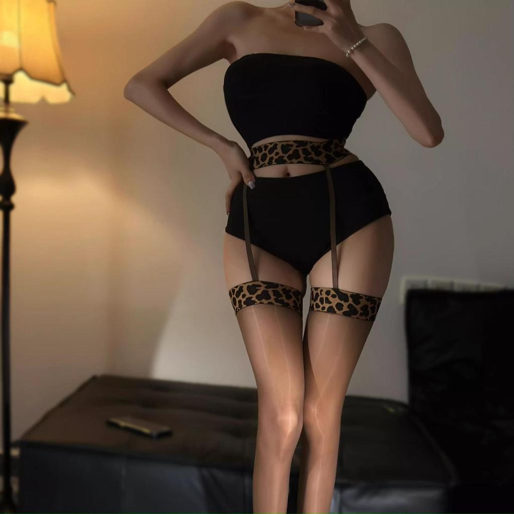 Aurora Glänzende Leopardenmuster Schwarze Overknee-Strümpfe - Superdünner und Sexier Overknee-Stil