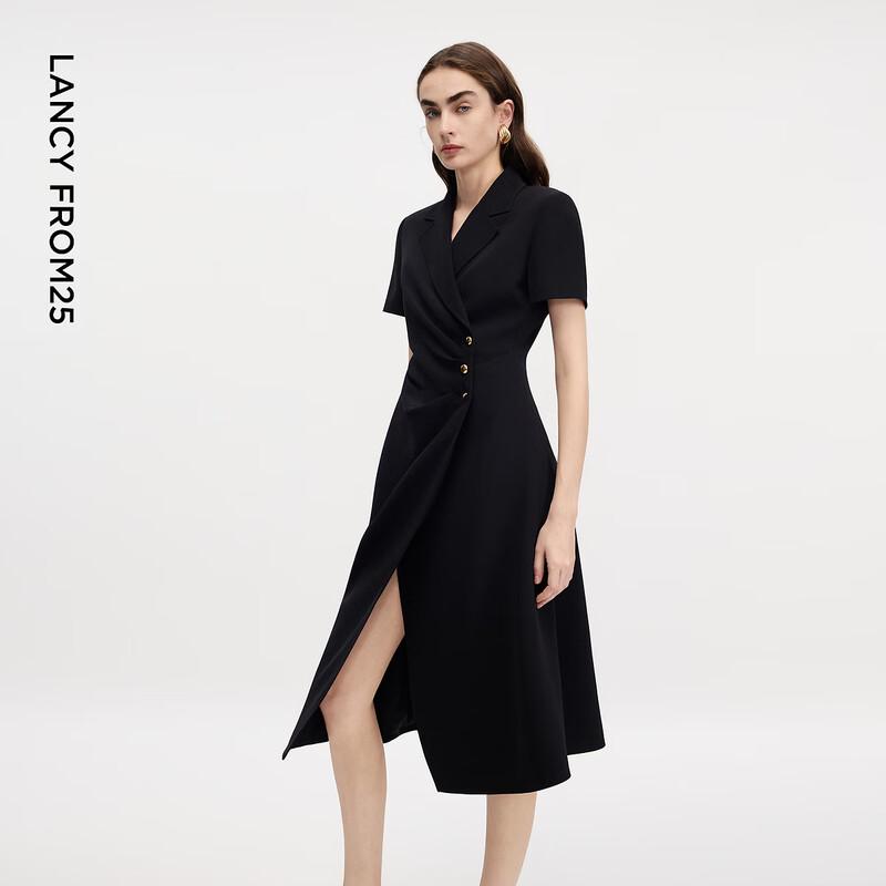 LANCY Women's Black Commuter Style Short Sleeve Suit Dress