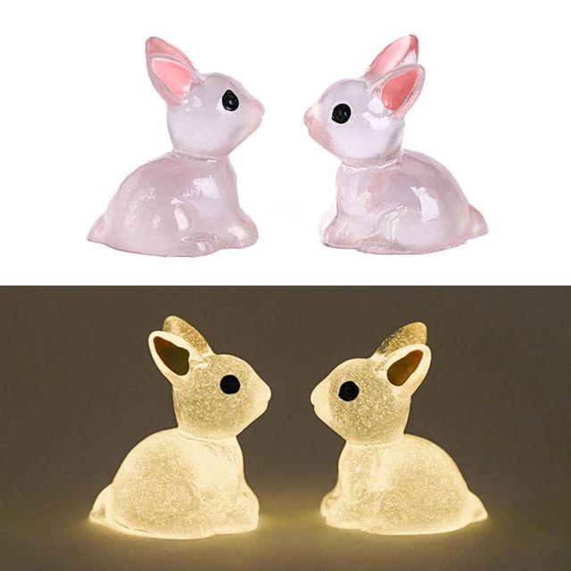 Милые светящиеся кролики, микропейзаж, мини-кролики, украшения, сказочные садовые миниатюрные фигурки, поделки из смолы, украшение для дома 1Pc розовый