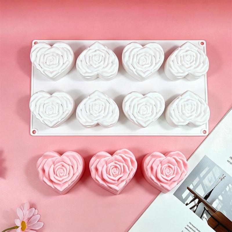 DIY Gift Making Tray with 8 Heart Rose Cavities for Dessert Use, Soap Shaping, Family Baking and Creative Kitchen Projects for Gift Giving