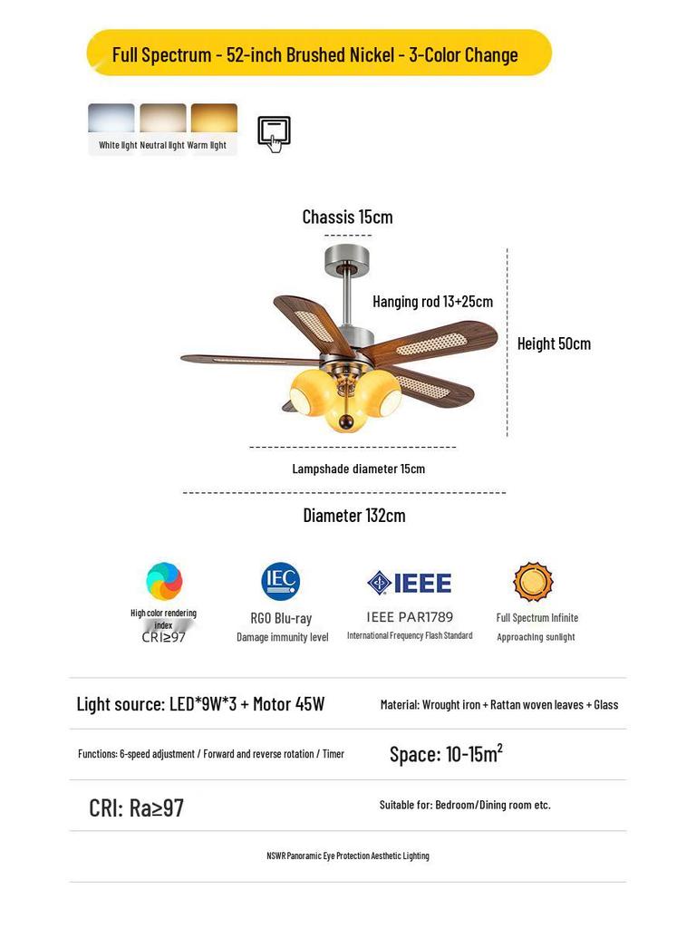 2026 Retro Ceiling Fan Light: Inverter Straight Blade for Living, Bedroom & Dining Rooms