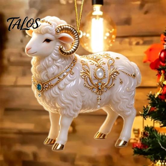 Decorative Ornaments for Office Goat Christmas Car Hanging Ornament, 2D Acrylic Pendant with Tree String, Cute Animal Decor Rearview Mirror,