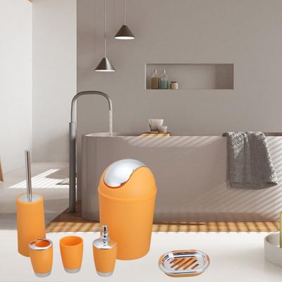 6Pcs/Set Bathroom Kit Lotion Bottle Mouthwash Cup Toothbrush Cup Soap Box Toilet Brush Trash Can Set Toiletries Organizer