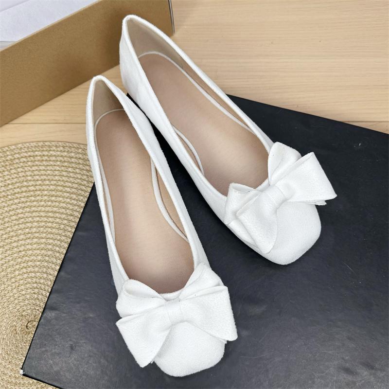 Fashion Flat Shoes for Women 2025 Spring and Autumn New Shallow Bow Square Toe Work Shoes Flat Large Size Women's Shoes Loafers