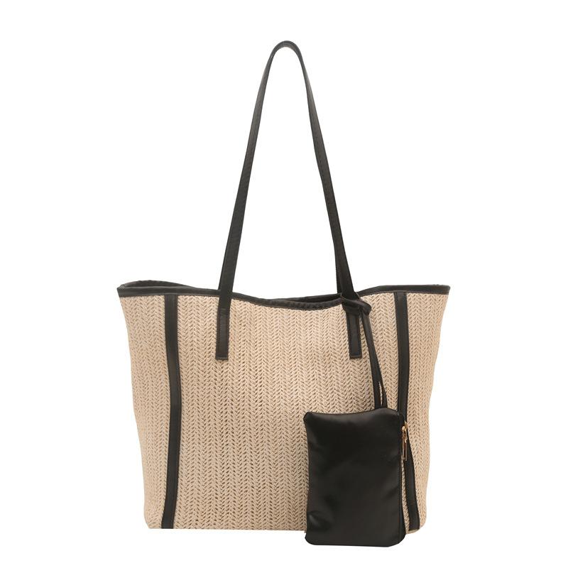 

Модная пляжная сумка-мессенджер с контрастной вставкой, новая универсальная модная сумка через плечо, вместительная повседневная сумка-тоут чёрный