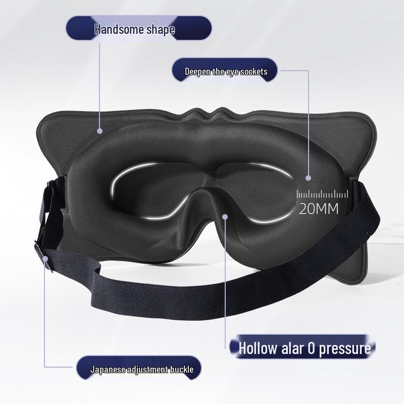 3D Stereo Sleep Mask: Blackout, No Eye Pressure, Breathable, Adjustable, Travel-Friendly Polyester Eye Protection.