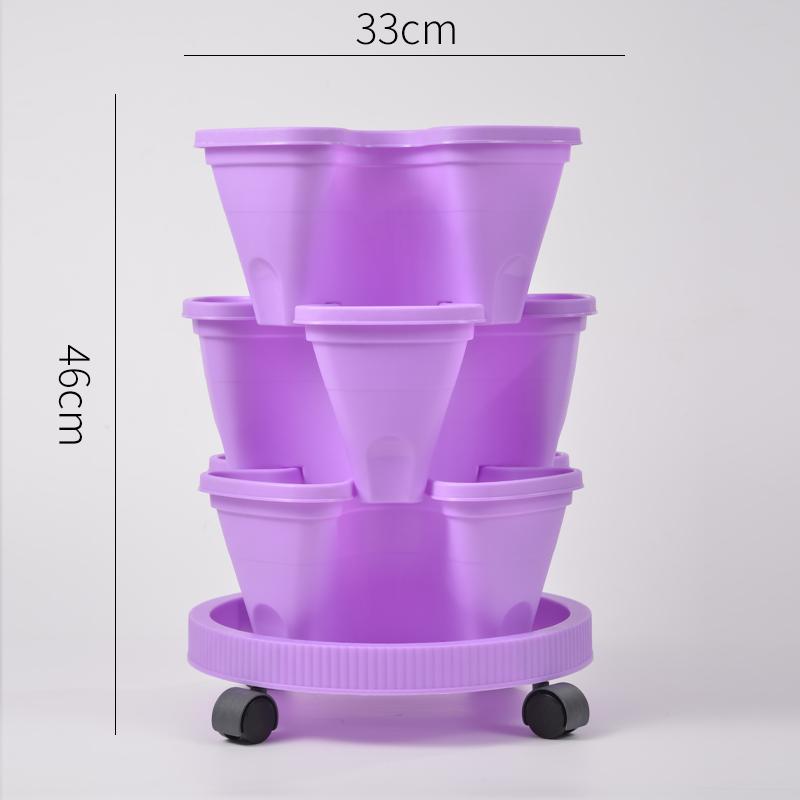 Three Dimensional Multi-layer Flowerpot with Roller Family Balcony Vegetable Fruit Growing Plastics Flower Shaped Flowerpot