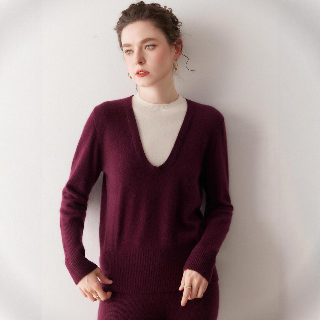 Women's Colorblock Round Neck Two-Piece Cashmere Sweater - Long Sleeve Knitwear for Autumn/Winter