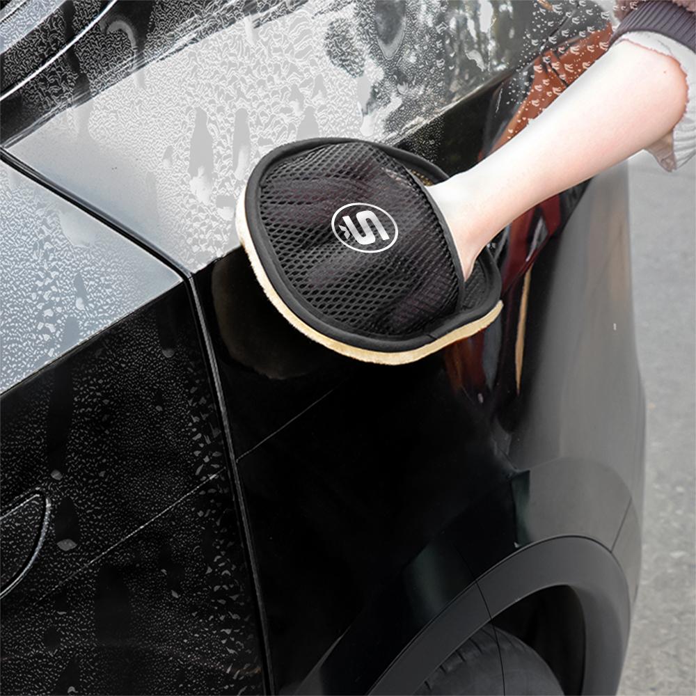 BBIB4 Car Plush Cleaning Gloves Thickening Wool Wash Towel For Skoda S Logo Octavia Fabia 2 Superb 2 Kamiq Kodiaq VRS VII Accessories