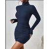Mode Rollkragen Damen Strick Kurzkleid Herbst und Winter Neu Langarm Rippstrick Hüftbetont Lässige Partykleider Bodycon Schlichte Kleidung 2708
