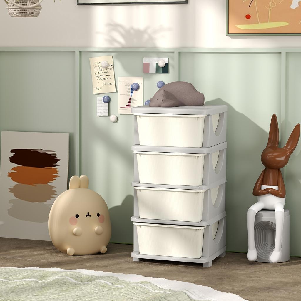 Four-Tier Kids Storage Boxes, with Four Drawers - White