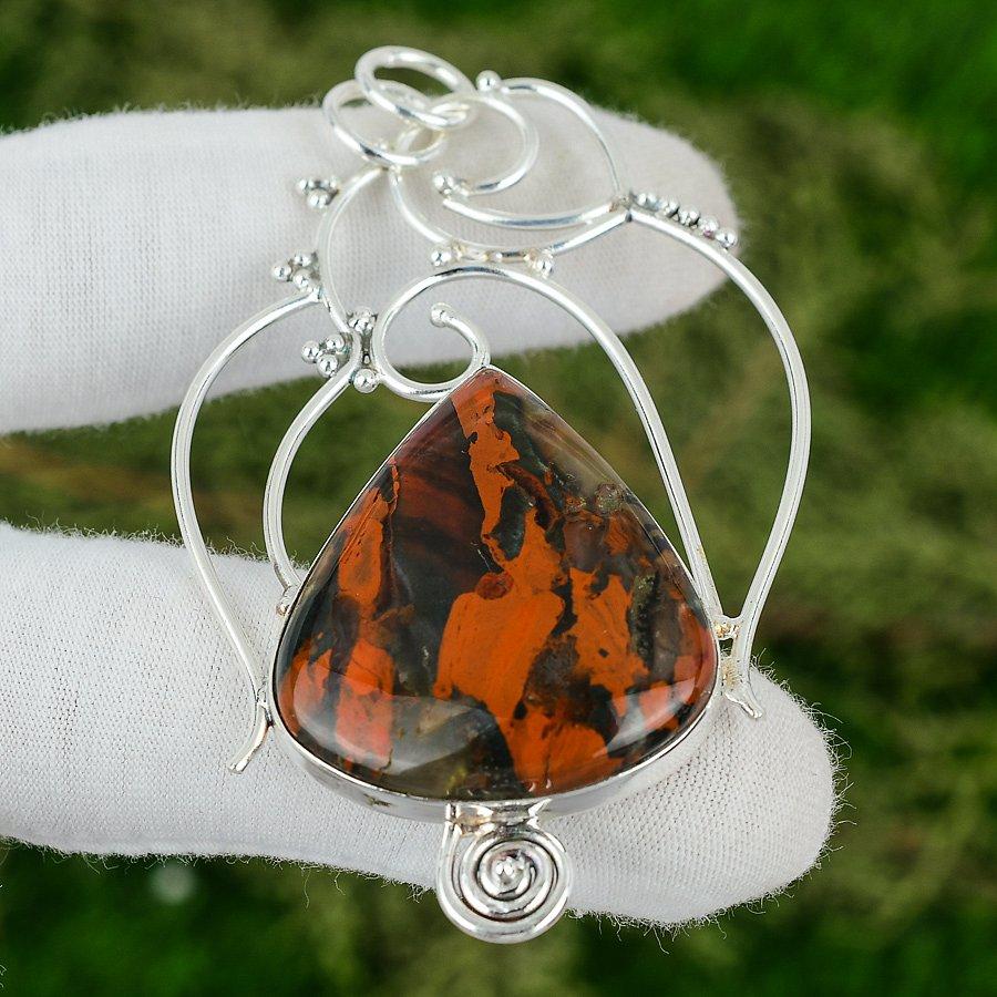Mothers day Sale Pear Natural Red Snakeskin Jasper Pendant Jewelry 925 Silver