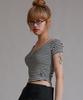 LIKE THE MOST Striped Henley Neck Half T-Shirt_Black