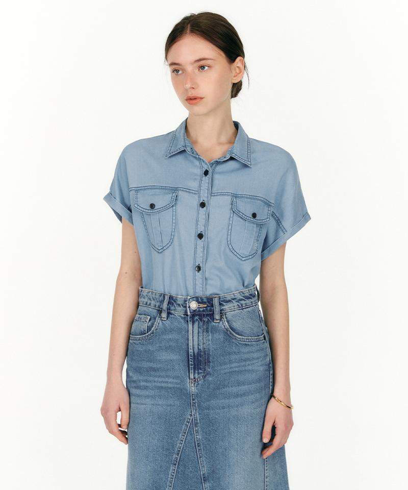 MARIE CLAIRE Denim Out-Pocket Roll-Up Shirt (Mafbsh21Mlb)