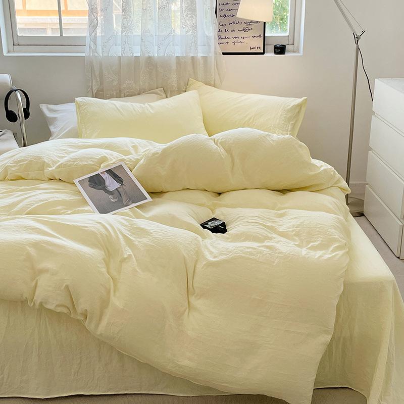 Bed Sheet Quilt Cover Nude Sleeping Pure Cotton Four-piece Set Washed Cotton Soft Bed Sheet Quilt Cover Solid Color Bedding