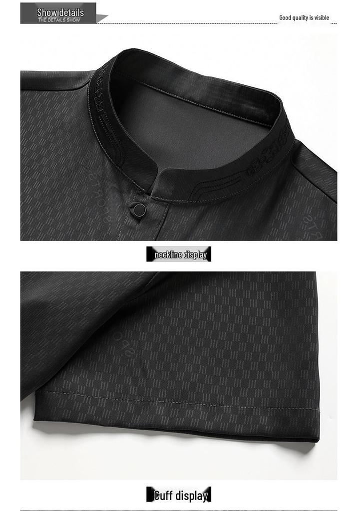 Men's Summer Ice Silk Chinese Two-Piece Set: Loose Short-Sleeve Shirt Suit for Middle-Aged and Elderly