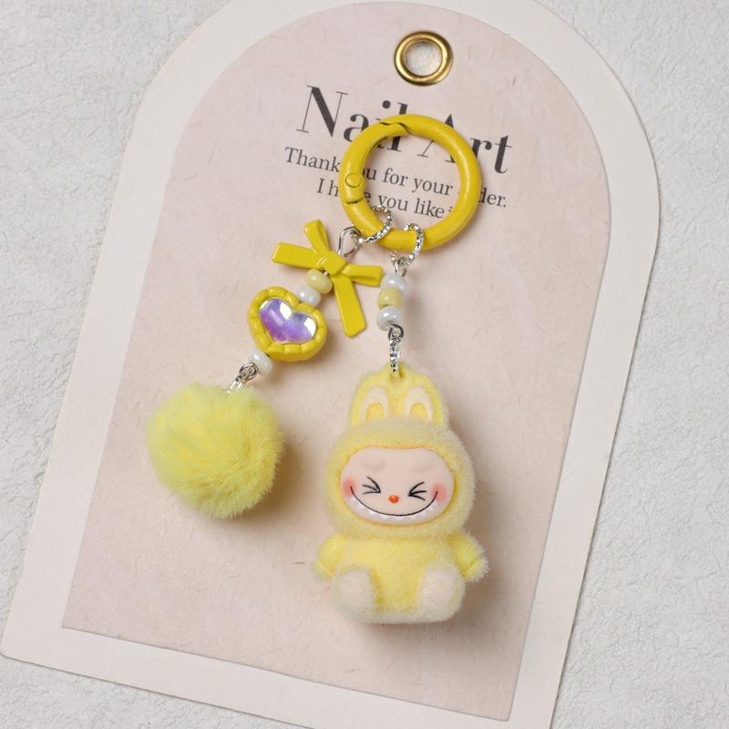 Doll Flocking Rabbit Student Lanyard Keychain Cute Bag Pendant Cute