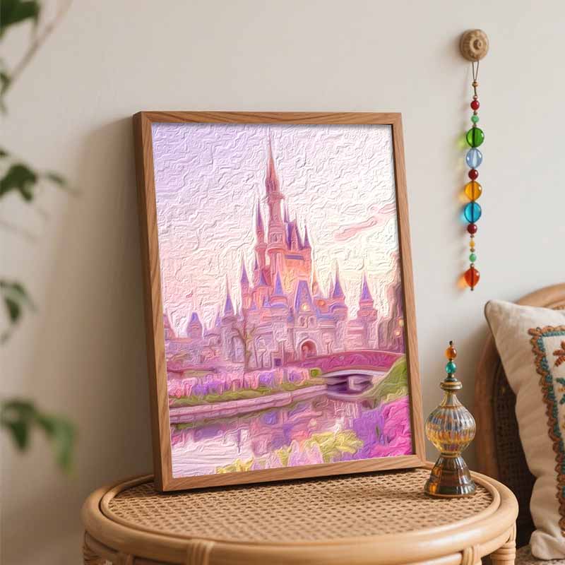 Disney digital oil painting fantasy castle floral garden landscape art handmade diy gift home decoration