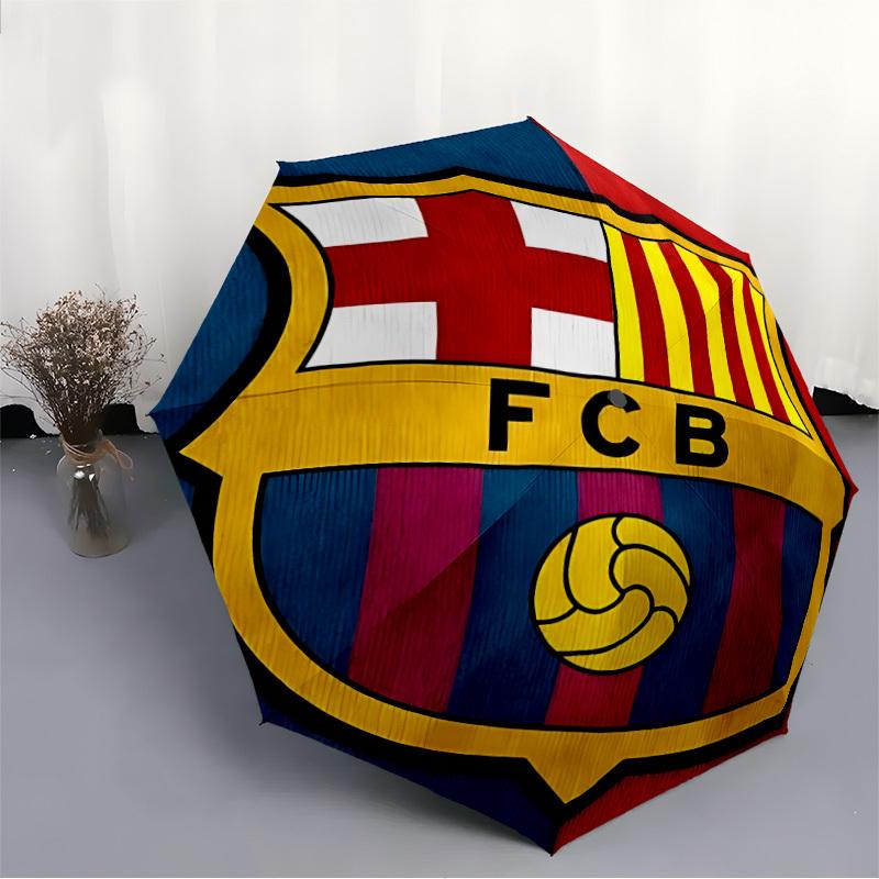 1pc Barcelona Football Automatic Open/close Folding Portable Umbrella with 8-Rib Structure for Women/Men, All-Season Use  A0901123