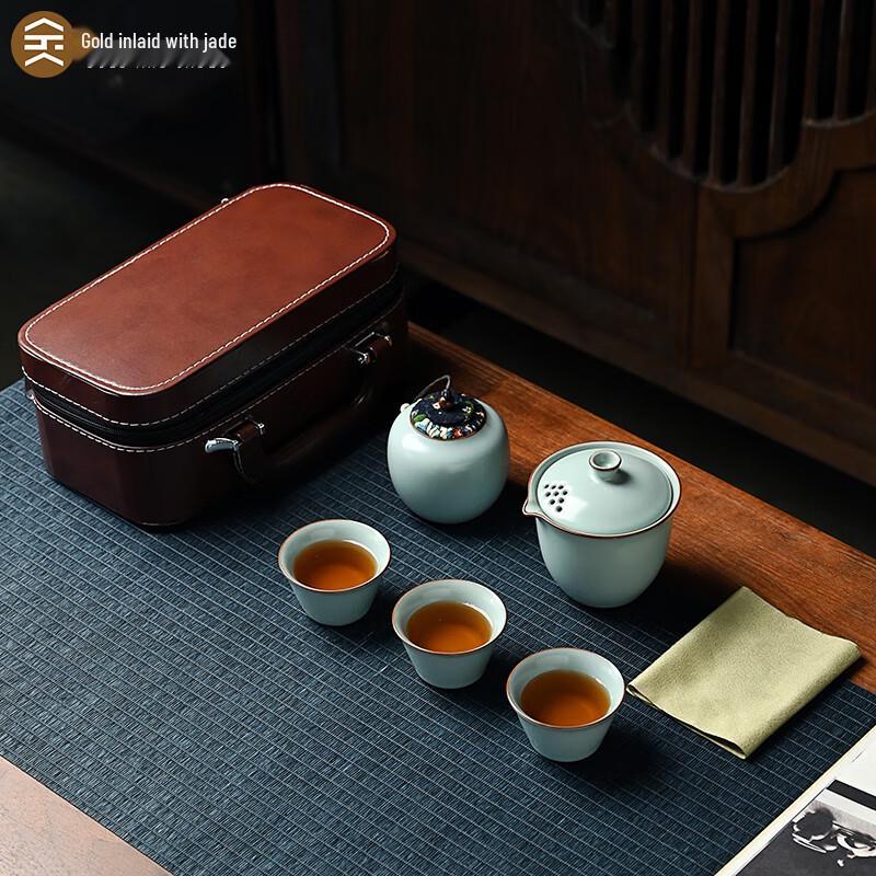 Portable Ceramic Travel Tea Set (Ru Kiln Style)