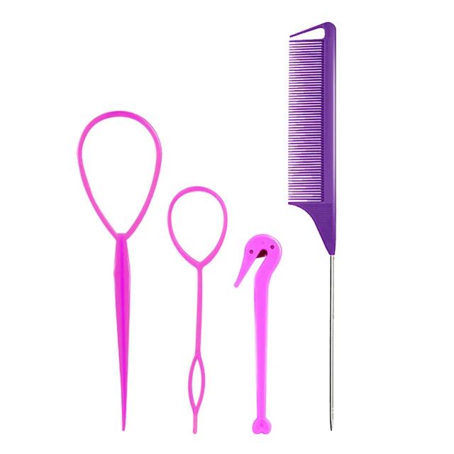 4pcs/set French Braiding Tool Loop Hair Styling Elastic Hair Bands Rat Tail Comb Women Girls Hairdressing Braiders Tool Loop