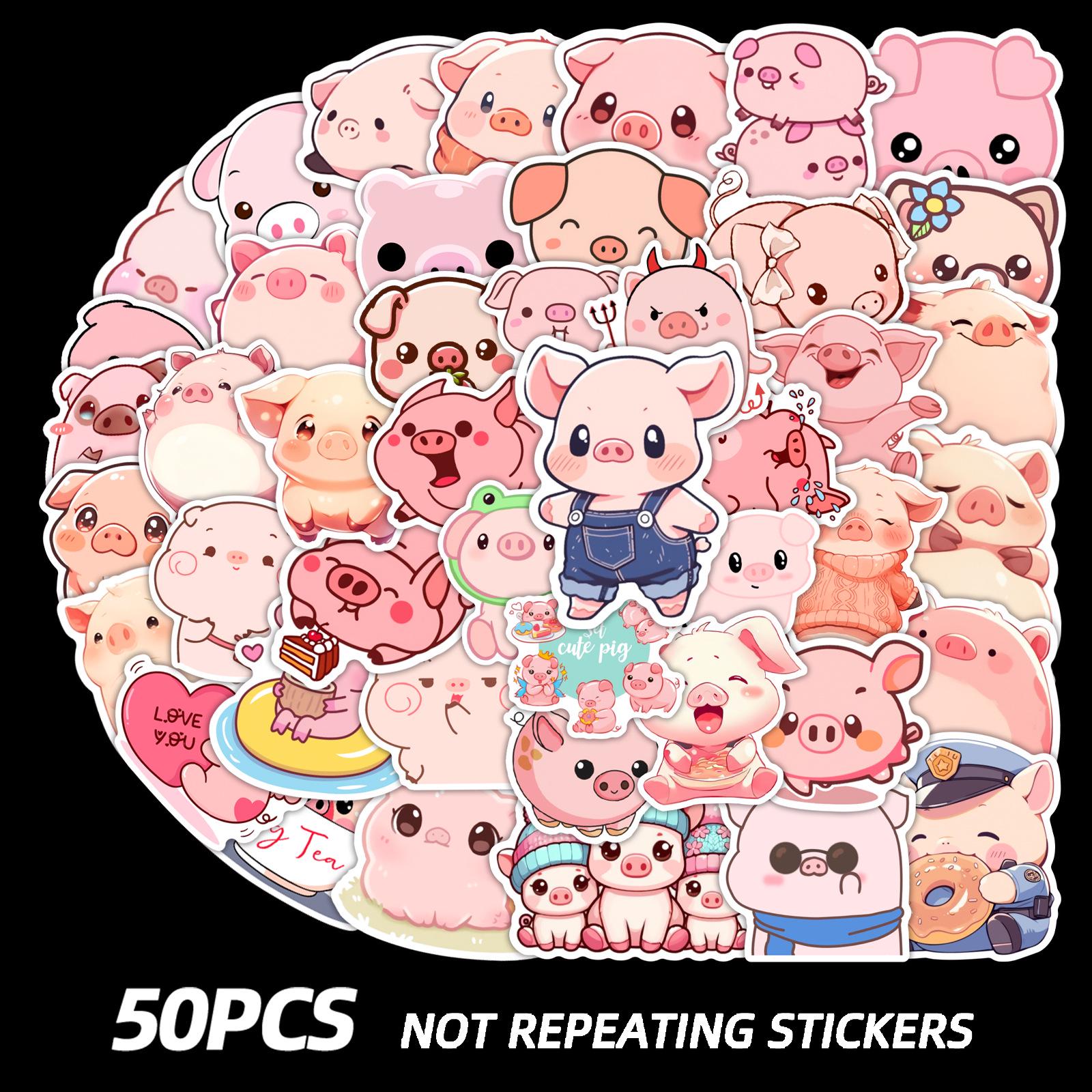 50 Cute Pink Pig Graffiti Stickers: Waterproof for Phone Cases, Guitars, Tablets, Laptops 50 unique