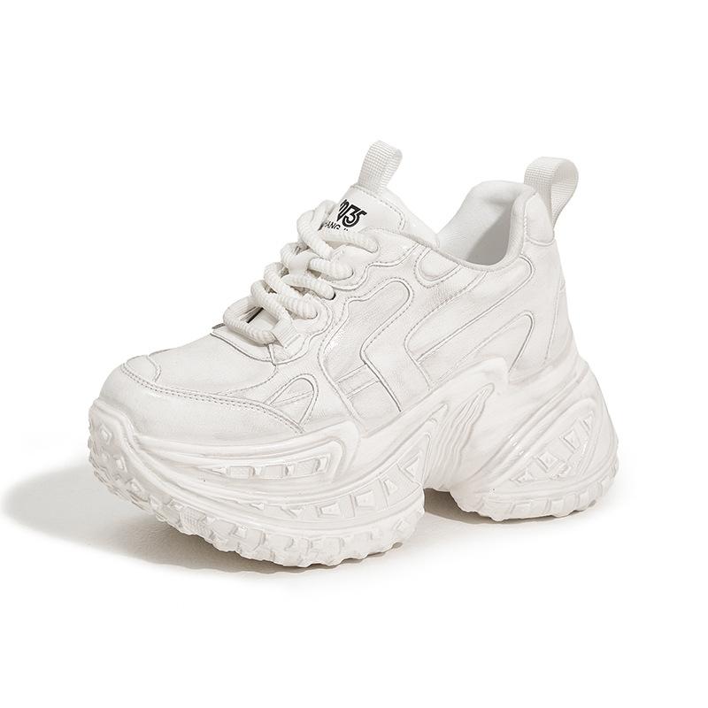 Fashion 10CM Genuine Leather Chunky Sneakers for Women Fashion Sneakers Walking Shoes Platform Heel Sneakers Women Casual Shoes