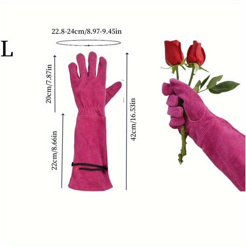 1 Pair Long Leather-Like Gardening Gloves with Extended Cowhide Sleeves Heavy-Duty Thorn-Resistant Rose Pruning Gloves Outdoor