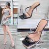 Transparente PVC-Hausschuhe mit Kristall-Cup, hochhackige, sexy Freizeitschuhe, Übergröße 35–43 44 45 46, Damen, offene Zehenpartie, transparente Hausschuhe