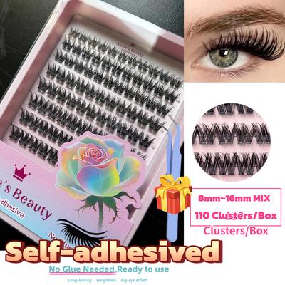 Annie's Beauty Glue-Free Self-Adhesive False Eyelashes  DIY Individual Eyelashes 8mm-16mm, 120 clusters,Makeup