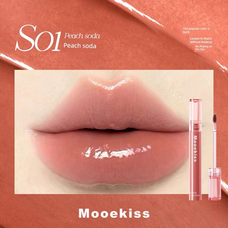Mooekiss Lip Glaze Water Velvet Glossy Lip Mud Long-Lasting Lipstick Mirror-Like Water Gloss Whitening Lip Gloss