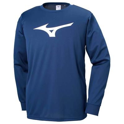 Mizuno Training Dress Navy X Size Small Size T-Shirt (Long Sleeve), Standard, Moisture-Wicking, Quick-Drying, 32MA9145, White, (Japan S)