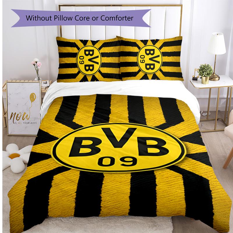 Borussia Dortmund Pattern Printed 3PCS Bedding Set Soft Skin-Friendly Washable Duvet Cover & Pillowcases Set All Season Bedroom