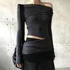 Spicy Girl Pleated One-Shoulder Cut-out Long-Sleeve Slim-Fit Top